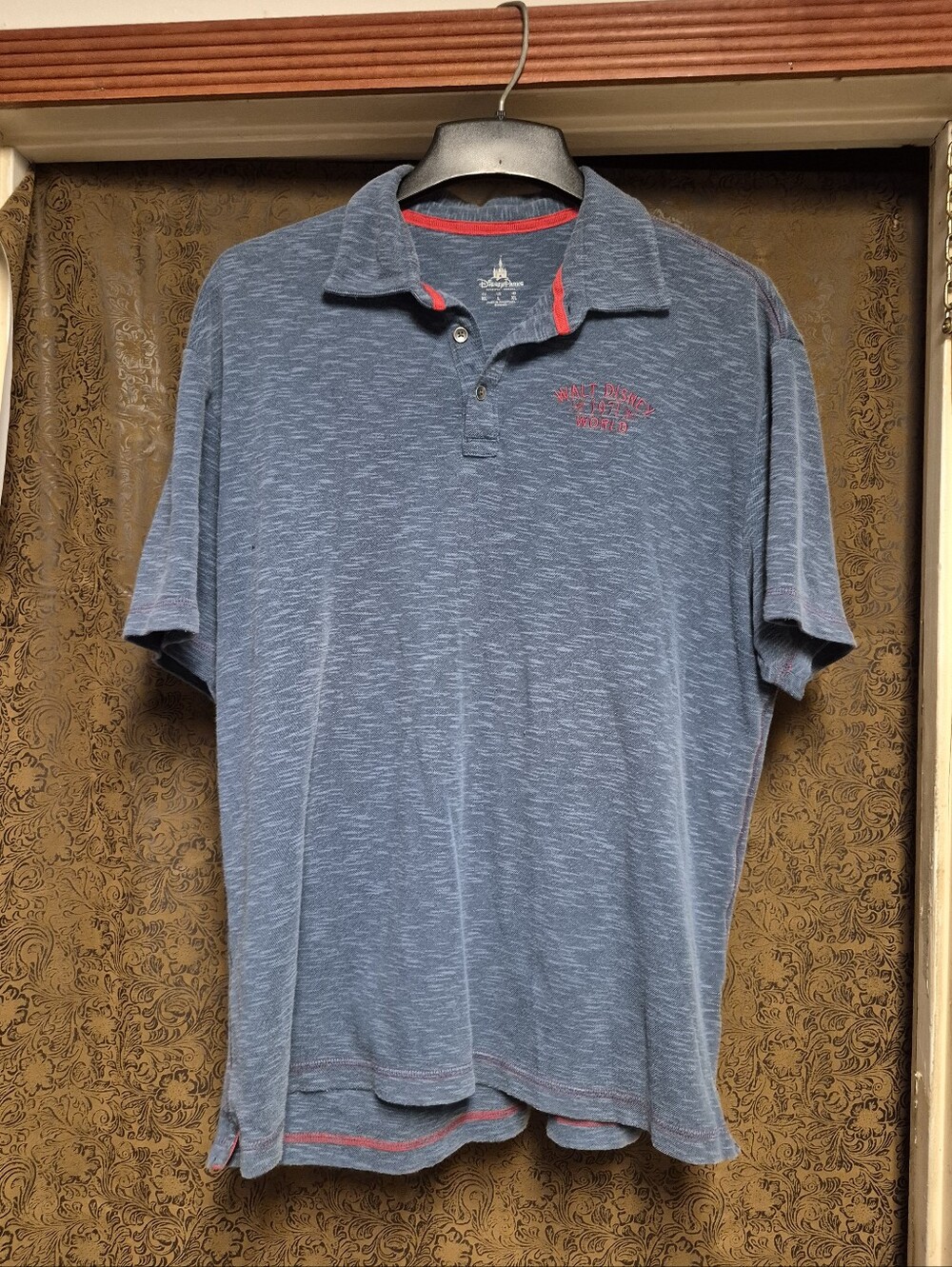 Disney Blue Heather "1971" Polo with Red Trim